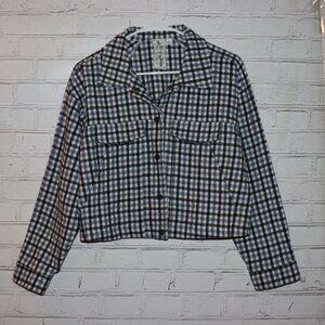 🖤🤍💙 Sadie & Sage Plaid Button‑Up Shacket · Women’s Small · Black/White/Blue
